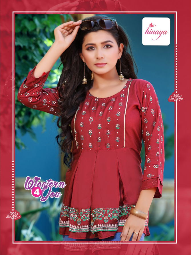 Hinaya Western 4 You 10 Rayon printed Wholesale Short Top Collection